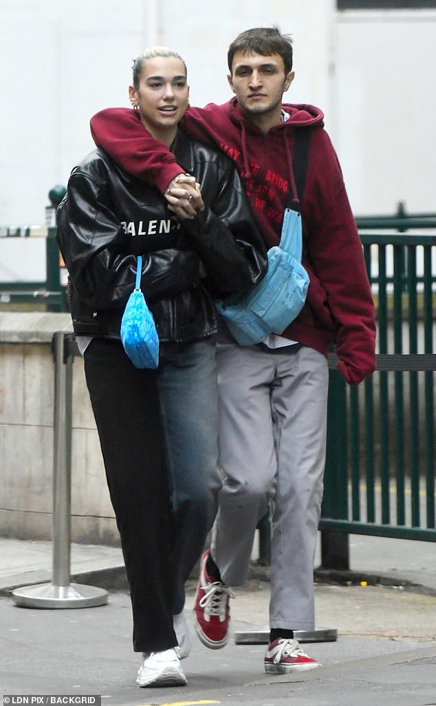 Stepping out: Promotional commitments took a back seat on Saturday afternoon as Dua Lipa enjoyed a day out in London with boyfriend Anwar Hadid